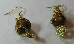 Tiger's Eye Gemstone Earrings, Handmade Artisan Unique Natural Elegant Beauty - Picture 1 of 3