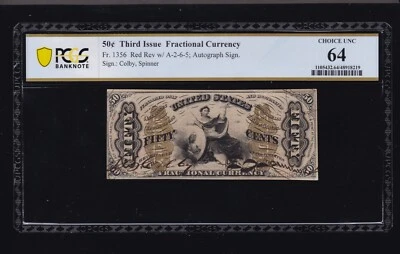 US 50c Fractional Currency w/ Autographed Signatures FR 1356 PCGS 64 Ch CU (005) - Image 1 of 2