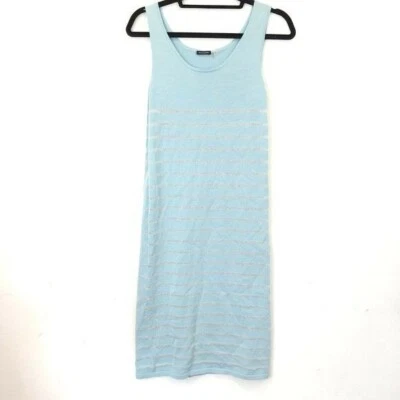 Magaschoni Size S Lurex Semi Sheer Stripe Thin Knit Midi Sheath Dress - Image 1 of 4
