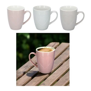 Set Of 3 Coffee Mugs Embossed Heart Tea Cups Latte Hot Drink Porcelain 300ml - Picture 1 of 8
