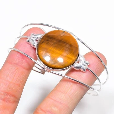 Tiger's Eye Round Shape Gemstone Adjustable Bangle Handmade Gift Jewelry BR 347 - Image 1 of 4