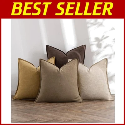 Boho Farmhouse Linen Couch Pillowcases 18x18 Inch, Pack of 4 - Image 1 of 4