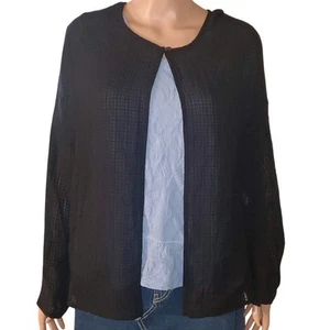 Eileen Fisher Size L Black Semi-Sheer One Button Textured 100% Silk Cardigan  - Picture 1 of 8