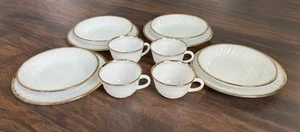 Set of 12 Vtg 50's Fire King White Milk Glass Swirl Gold Trim 4-Plate Bowl Cup - Picture 1 of 7