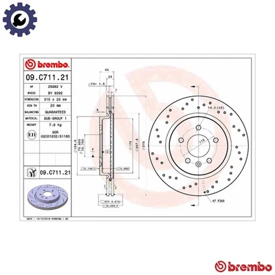 2x BRAKE DISC 09.C711.21 FOR OPEL ASTRA/J/Van/Hatchback/Sports/Tourer/GTC 1.2L - Image 1 of 4
