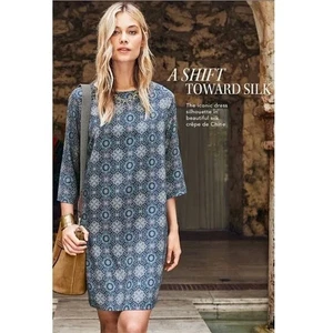 Garnet Hill Damen-Etuikleid marineblau geometrisches Muster Seide Größe 12 - Bild 1 von 4