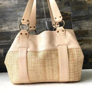 Bolso de Mano Chloe, Bolso Cesta, Cuero Rafia, Beige/Rosa, Auténtico - Imagen 1 de 8