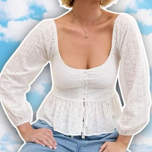 Aerie Long Sleeve Peplum Top Ladies XS White Broderie Eyelet Castlecore Prairie - Picture 1 of 14