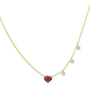Meira T 14k Yellow Gold Dainty Ruby Heart and Diamond Bezel Necklace - Picture 1 of 5