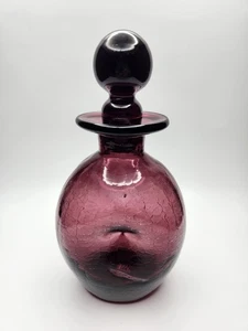 Vintage Crackle Art Glass Barware Amethyst Decanter with Stopper - Picture 1 of 13