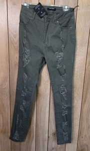 NWT American Bazi Size 9 Olive Green Skinny Jeans High Rise Distressed - Bild 1 von 8