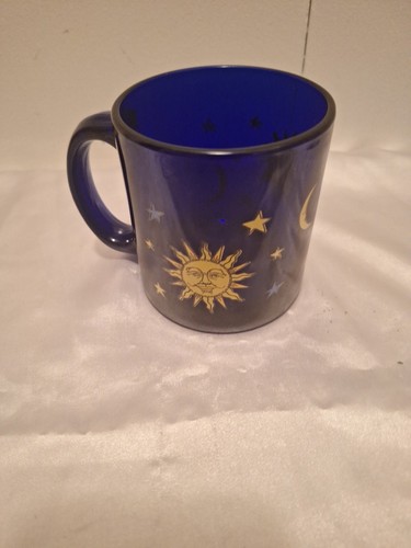 Libbey Cobalt Blue Celestial Mug Made in USA from 'Friends' Sun Moon Blue  Glass | eBay