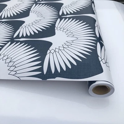 Denim+Blue+Feather+Flock+Removable+Peel+and+Stick+Wallpaper78.7+X17.7+White+Cont - Image 1 of 4