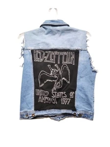 Led Zeppelin Denim Vest Blue Medium - Picture 1 of 6