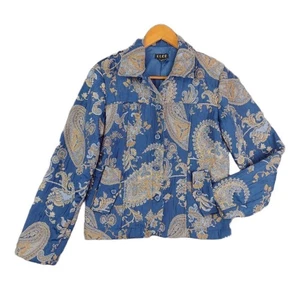 ELCC Jacket Teal Blue Paisley Jacquard Brocade Button Front Small - Picture 1 of 12
