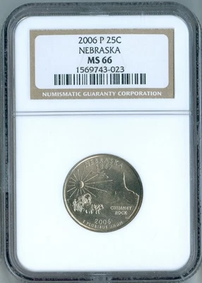2006 P NGC MS66 Nebraska 25c Uncirculated State Quarter, LOW START PRICE! - Image 1 of 2