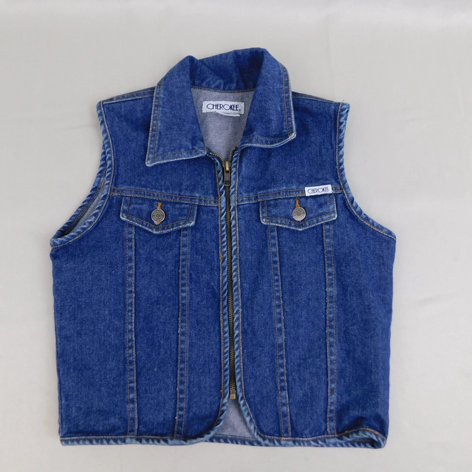 Vintage Cherokee Girl's Zip-Front Denim Vest - 10-12 Large #7027 - Image 1 of 4