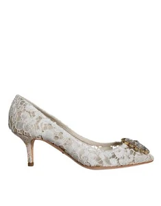 Dolce & Gabbana White Taormina Lace Crystal Heel Pumps Women's Shoes Authentic - Picture 1 of 6