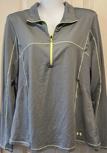 Under Armour Heat Gear Gray Yellow Poly 1/4 Zip Jacket - Women's XL - Picture 1 of 2
