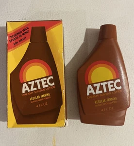 Vintage 1970s Aztec Sun Tan Lotion Plastic Tanning Oil Bottle Full NOS Dow - Picture 1 of 9