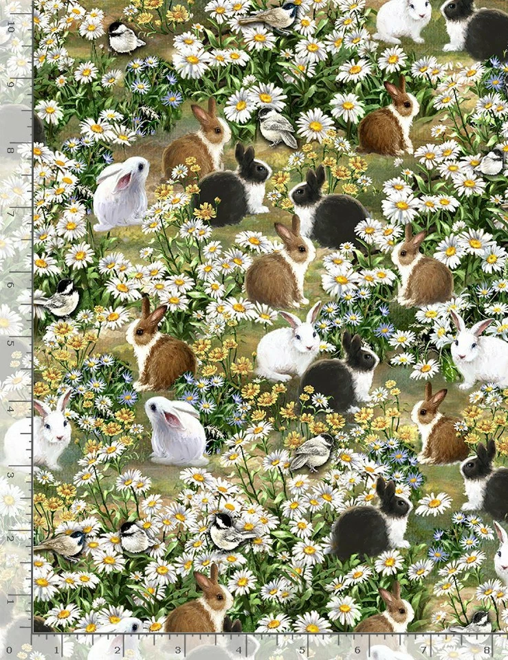 Весенний луг кролики хлопок лоскутное одеяло ткани вечные сокровища BTY 1394 кролика - Изображение 1 из 1