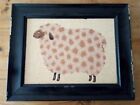 Vintage Textile framed SHEEP  frame size 315 X 390mm