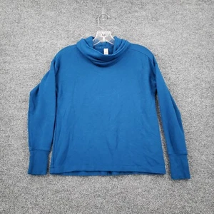 Athleta Sweatshirt Girl Large 12 Blue Fleece Cowlneck Thumbhole Pullover Stretch - Picture 1 of 12