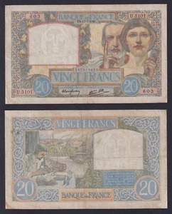 Banconota Francia 20 francs Science et Travail 1941 P.-92b BB/VF - Bild 1 von 1