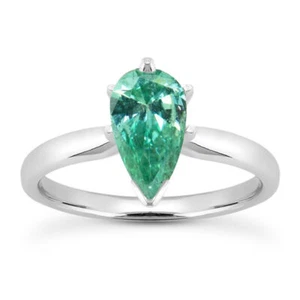 Green Diamond Engagement Ring Pear Shape Treated 14K White Gold SI1 1.24 Carat - Picture 1 of 6