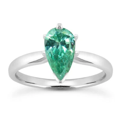Green Diamond Engagement Ring Pear Shape Treated 14K White Gold SI1 1.24 Carat - Image 1 of 4
