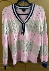Plus 00 Pullover Tórrido Vegano Cachemira Henley Rayas Suéter Rosa Azul Marino Beige - Imagen 1 de 5