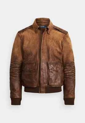 RRL Ralph Lauren Chaqueta de Cuero Abrigo Marrón Envejecido Sólido Bombardero Piloto Para Hombre M Foto 1 de 4