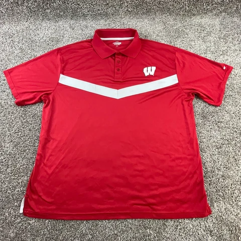 Wisconsin Badgers Polo Shirt Adult 2XL XXL Red White Football Mens * Cover