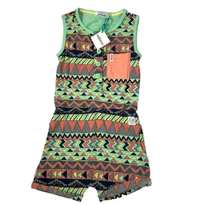 Indikidual Romper Kids 3/4 Green Patterned Sleeveless BUtton Pocket Chili New - Picture 1 of 7