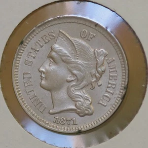 1871 Three Cent Nickel / 3 Cent Nickel - Gem BU / MS / UNC - Spotted - Picture 1 of 2