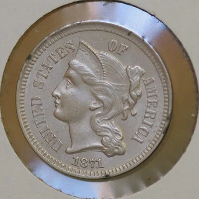 1871 Three Cent Nickel / 3 Cent Nickel - Gem BU / MS / UNC - Spotted - Image 1 of 2