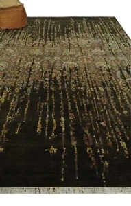 HandKnotted 9X12 Brown and Olive Transitional pattern wool area rug-DD/RKS21 - Picture 1 of 11