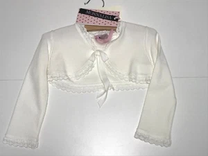 Monnalisa New Girls Kids LACE TRIM w/ BOW BOLERO SWEATER Sz: 5 RTL: $159 Q183 - Picture 1 of 2