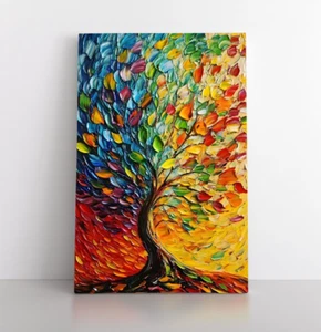 Pintura de árbol sobre lienzo enmarcado arte de pared pintura al óleo Impasto colorida multicolor - Imagen 1 de 10