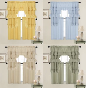 Country Farmhouse Solid Colored Kitchen Curtain Tier/Swag Set - Assorted Colors - Picture 1 of 15