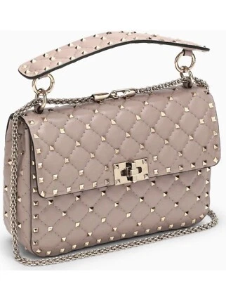 Bolso de Hombro Valentino Rockstud Spike Cuero Napa Desnudo Rubor Acolchado Asa Foto 1 de 4