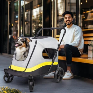 One-click Folding Pet Stroller for Medium/Large Dog Cats 4-Wheel Travel Carriage - Picture 1 of 16