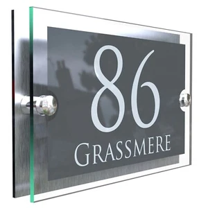 House Number Plaques Glass Effect Acrylic Signs Door Plates Name Wall Display - Picture 1 of 9