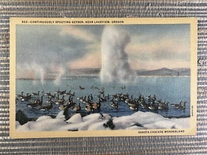 Kontinuierlich ausspuckender Geysir Seeblick Oregon Shasta Kaskade Leinen Postkarte - Bild 1 von 2