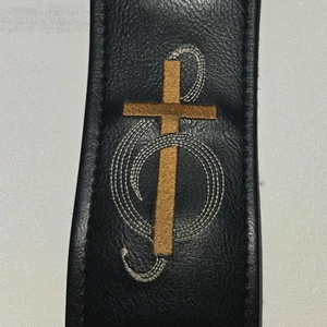 LM Products Leder Bass Gurt mit breitem Polster schwarz schwarz Kreuz Inlay religiös  - Bild 1 von 9