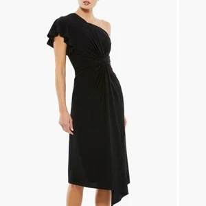 MAC DUGGAL One Shoulder Ruffle Pleated Mini Midi Jersey Dress Size 4 NWT - Picture 1 of 13