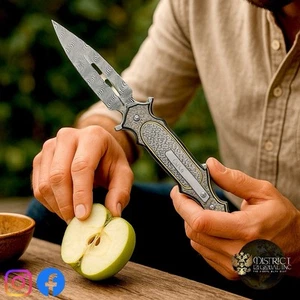 EDC Celtic Dagger Etched Damascus Pattern Stainless Steel Sturdy Assisted Knife - Picture 1 of 9