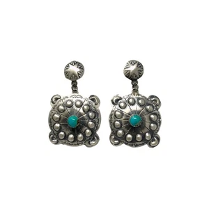 Rolanda Yazzie, orecchino, turchese Kingman, argento sterling, Navajo fatto a mano, 2" - Foto 1 di 4