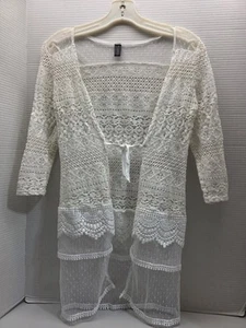 Zanzea Tie Front Kimono Womens Small Coverup White Crochet Lace Beach Wedding - Picture 1 of 10
