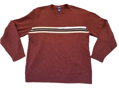 Vintage Basic Editions Sweater Mens LG Maroon Striped Casual Preppy Grandpa - Image 1 of 4